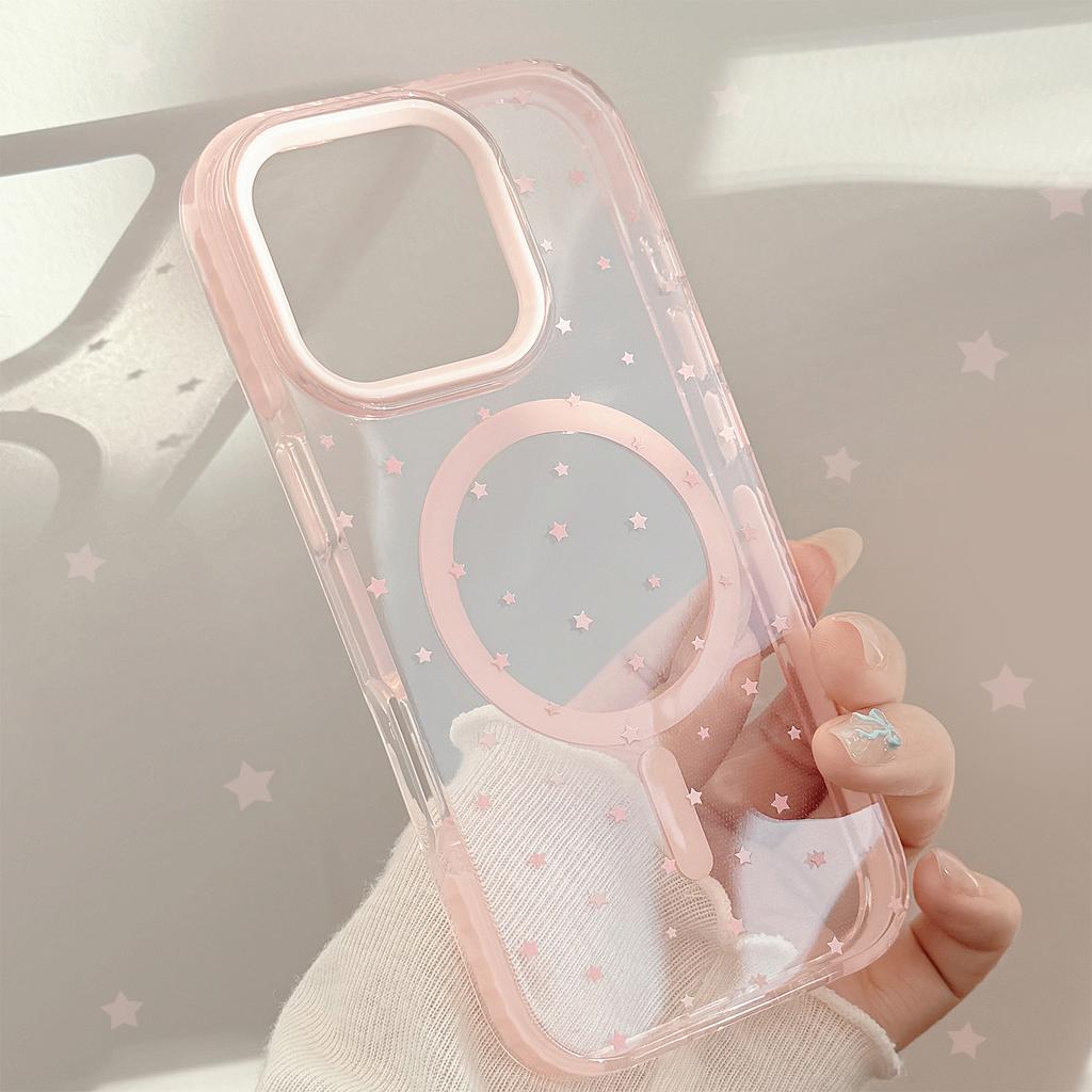 Girls Pink Star Suitable for Apple 16 Promax Mobile Phone Case Iphone13 Anti fall 15 Full Coverage 14 Magnetic Suction 11 Korean