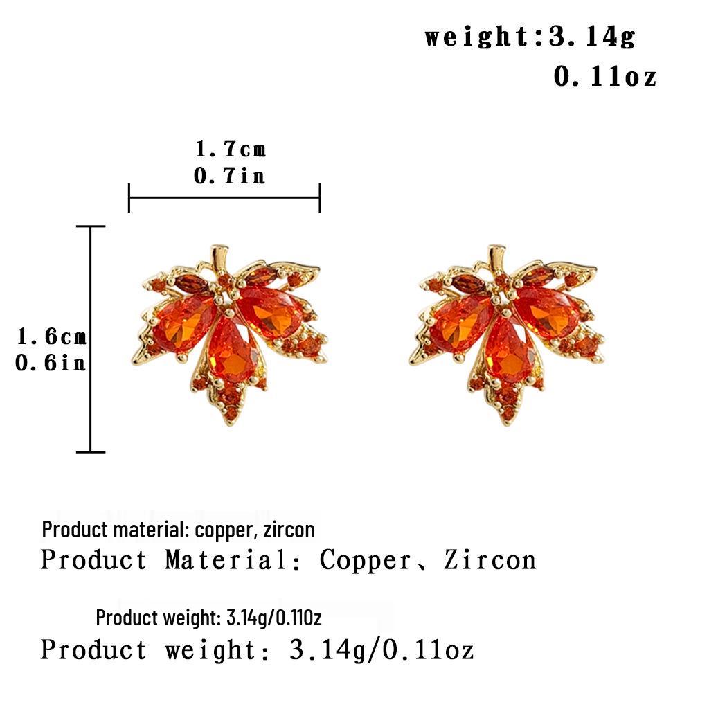 Элегантные серьги-гвоздики с цирконом в виде кленового листа - Осенне-зимняя роскошь