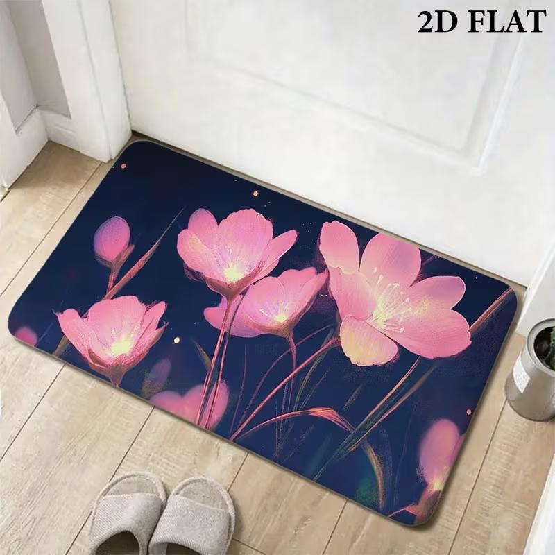 Allover Vibrant Wildflower Doormat Non Slip Entry Rug Bright Retro Floral Pattern Mat Indoor Entrance Kitchen Home Decor
