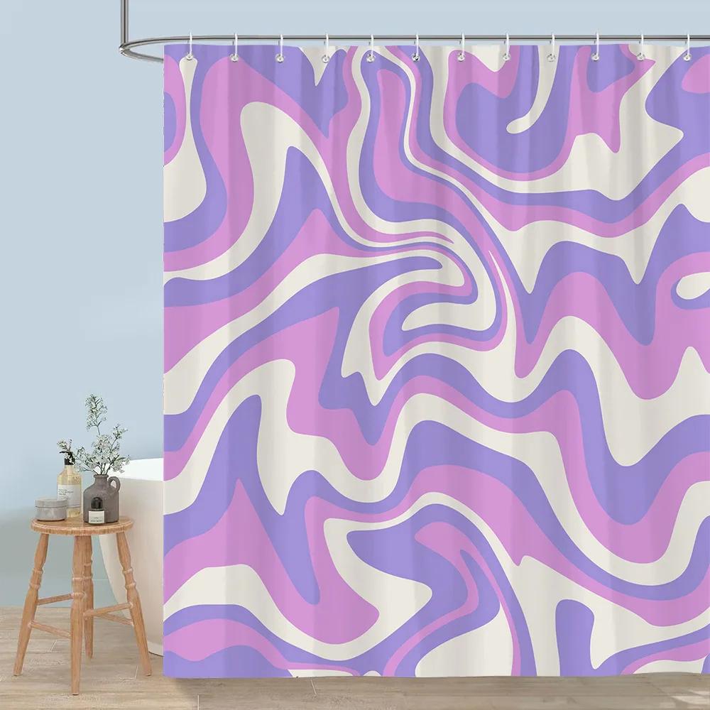 Colourful Abstract Lines Shower Curtain Modern Minimalist Style Flowing Art Polyester Shower Curtains Bathroom Decor With Hooks