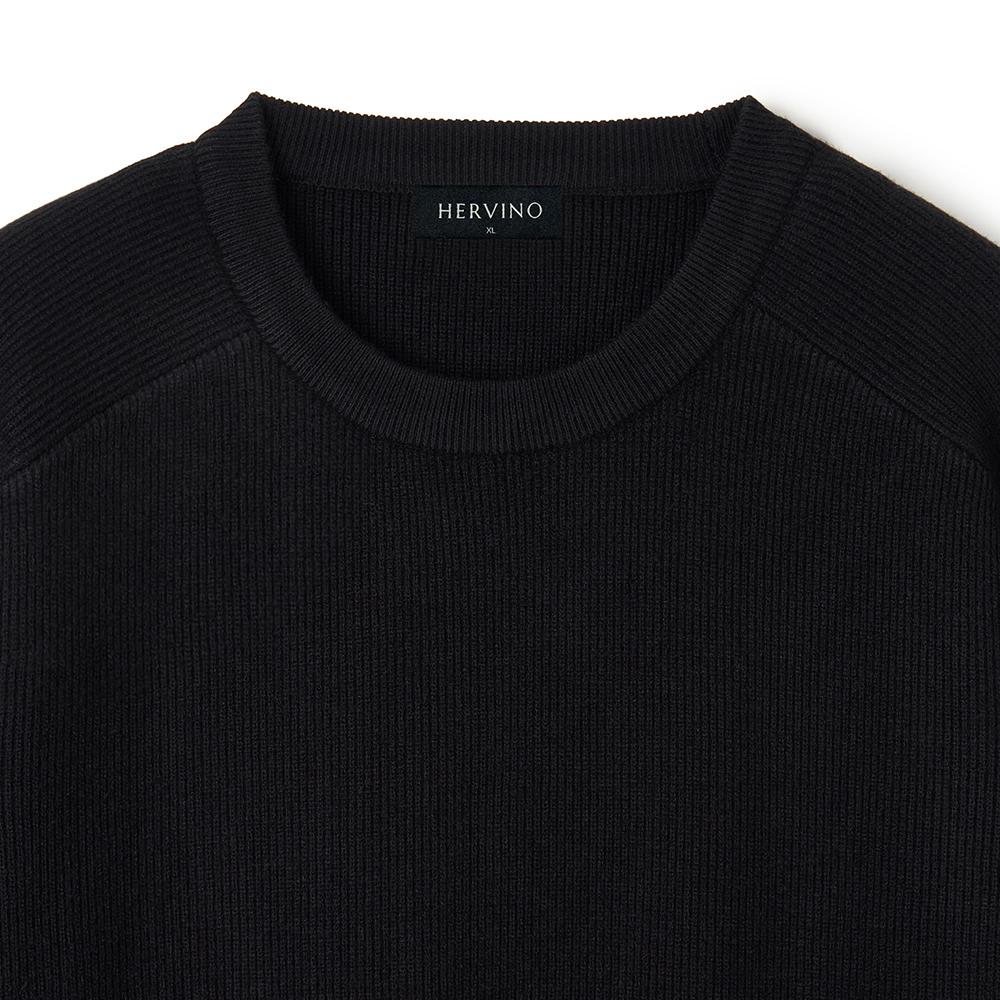 HERVINO Raglan Crewneck Muscle Knit [Black]