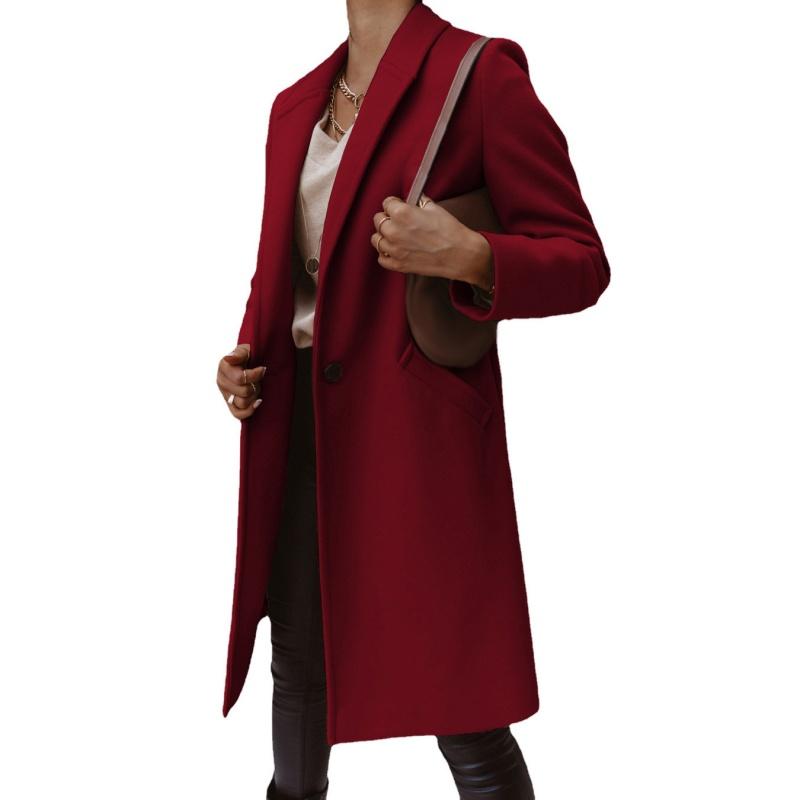Autumn Winter mid-length Solid Color Women Outerwear Lapel Woolen Coat