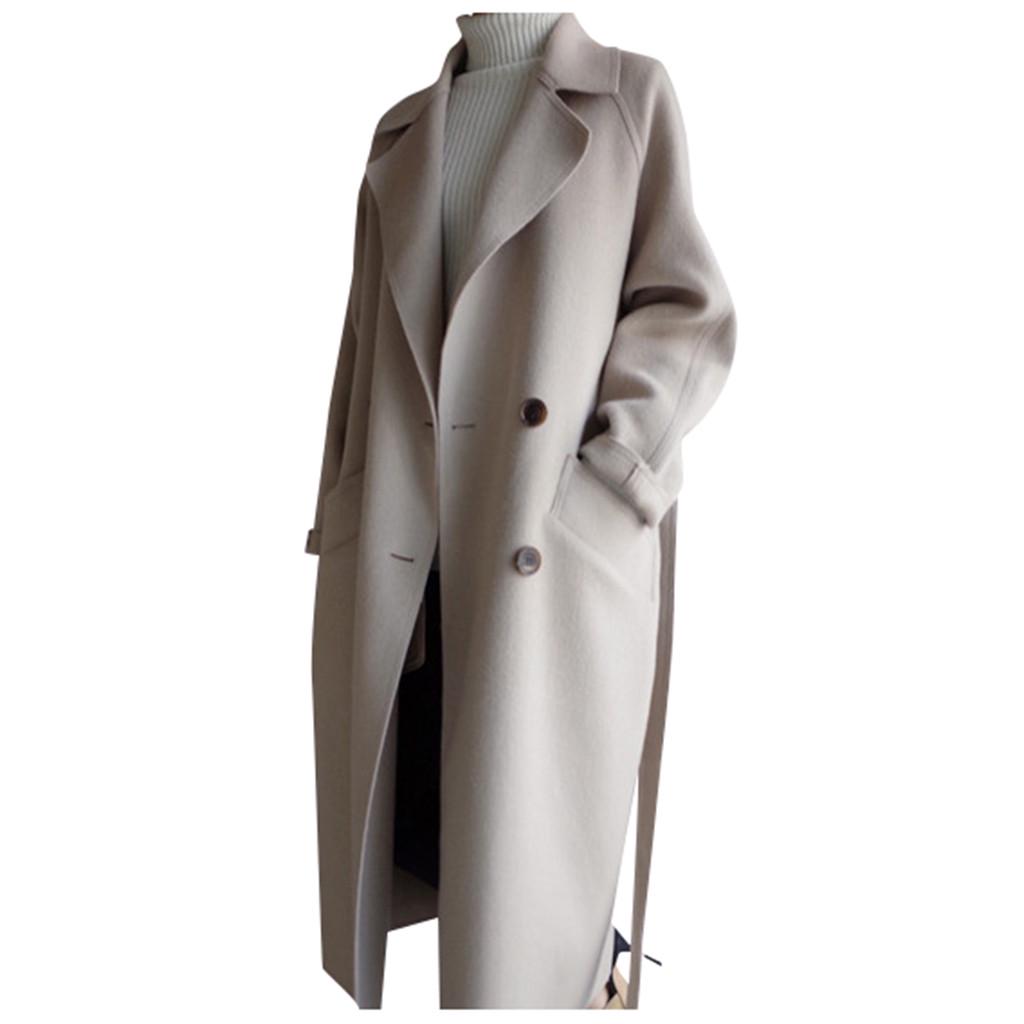 Casaco trench coat feminino oversize lapela cashmere lã mistura cinto outwear jaqueta