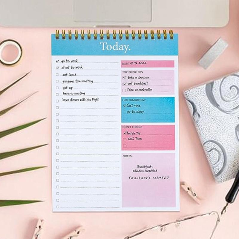 Twin Wire Binding Daily Planner Notebook 100 Pages Wide Lined Notepads Weekly Meal Planner For Daily Planning 142x220mm