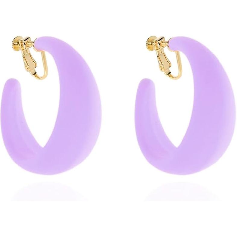 Chunky Clip On Hoop Earrings for Women Detachable Wide Statement Earring Non Pierced 80s 90s Fashion Accessories Vintage Neon Party Jewelry Outfit