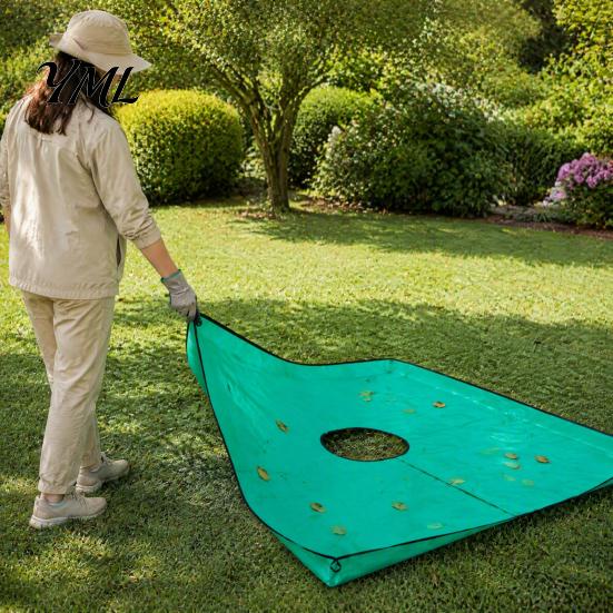 Foldable Garden Ground Cover Landscape Pruning Tarp with Hole, Metal Buckles, Waterproof Waste Tarp, Easy Cleanup Lawn Sheet Tree Bush Trimming