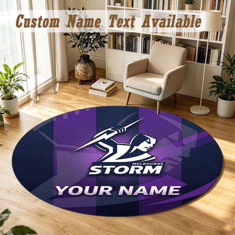 Round Rug Custom NameMelbourne Storm Pattern Non Slip Carpet Home Floor Decor