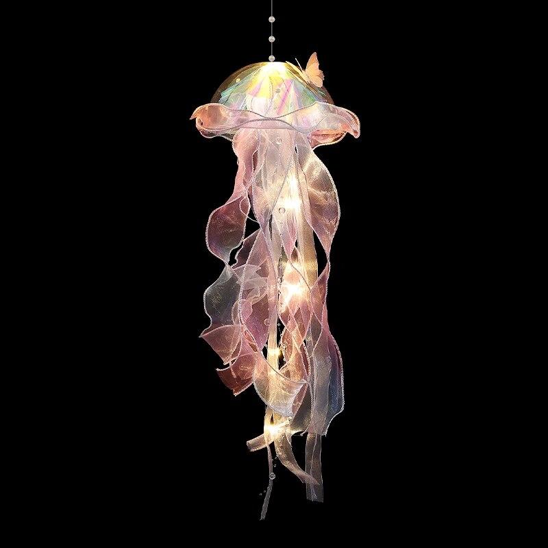 1PC Gradient Jellyfish LED Night Light Handmade Pendant Festival Decor Courtyard Indoor Outdoor Hanging Colorful Lamp Ornament