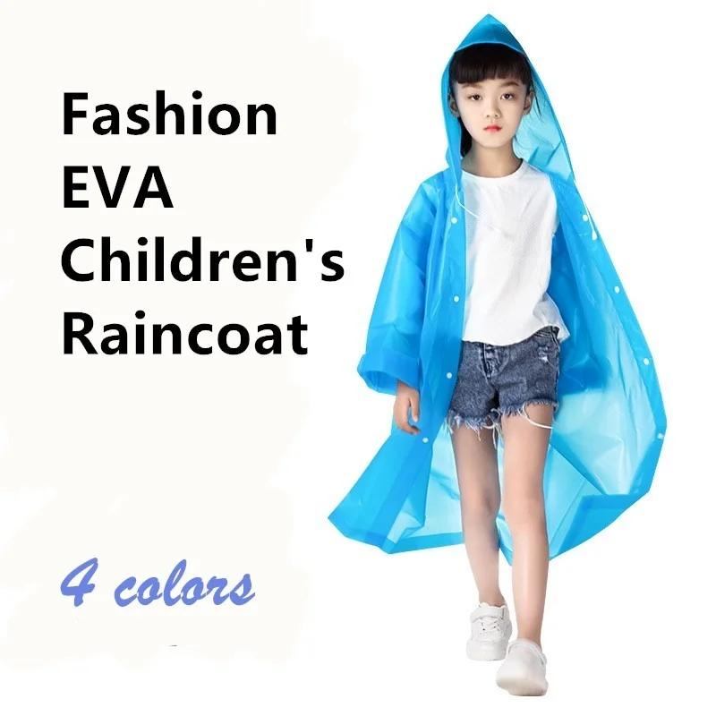 Boys Girls Children's Waterproof Raincoats Non-disposable EVA Transparent Outdoor with Hats