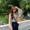2025 Chic Korean Style Floral Chiffon Women's Long-Sleeve Puff Shirt