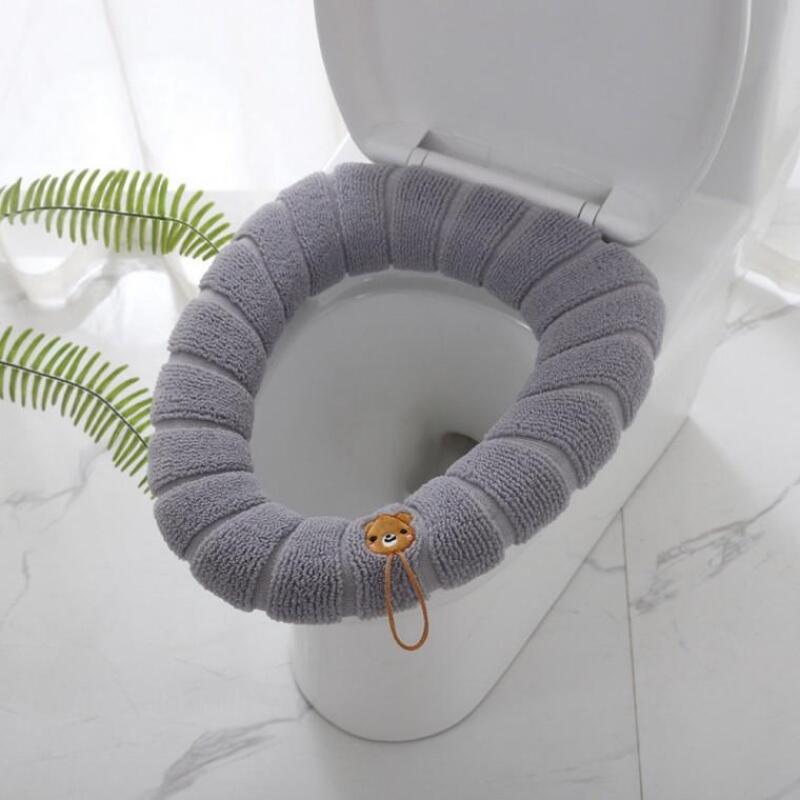 Toilet seat with handle, microfiber toilet cover gray