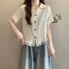 Wrinkle Style Women's T-shirt Turndown Collar Lace Edge Three-dimensional Splicing T-shirts Summer Casual Lady Pullover Top