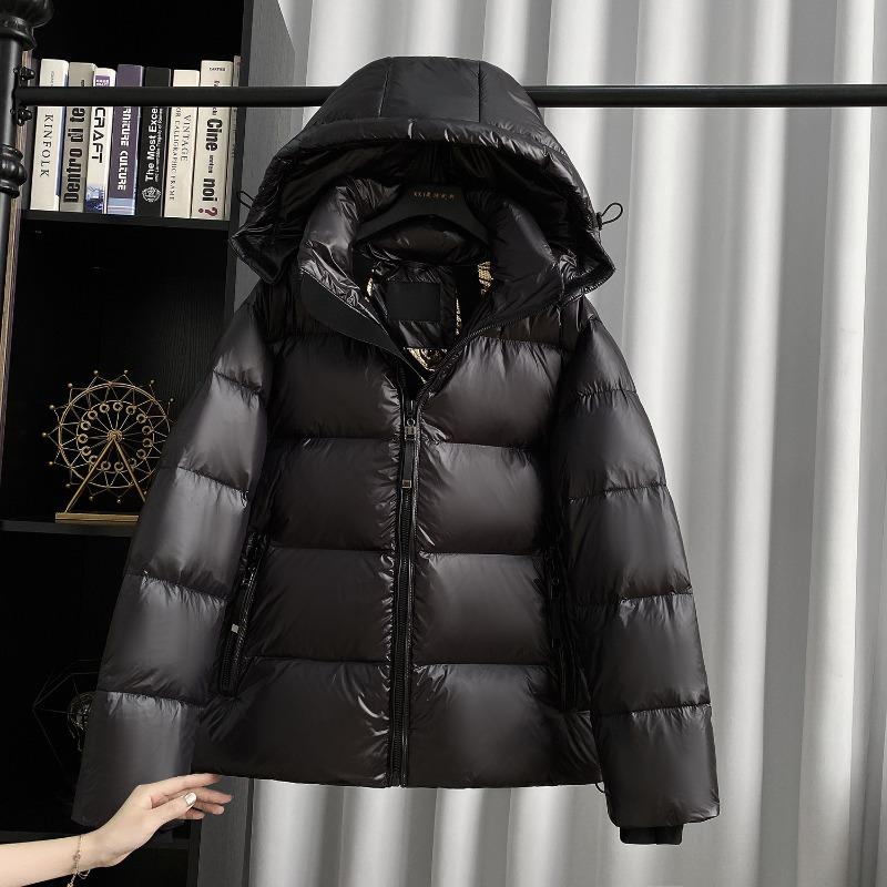 Gänsedaune neue Kapuzenmode dünn verdickt warm schwarz gold kurz Daunenjacke Damenmantel