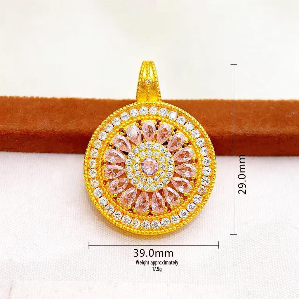 Elegant Rotatable Rhinestone Rose Compass Pendant Necklace in Sand Gold