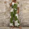 Women's Fashion Casual Floral Print V-Neck  Short Sleeve Top Pants Set