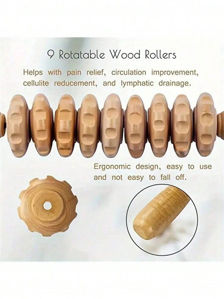 Nine-wheel wooden massage rollers - full-body meridian massager - home fitness device