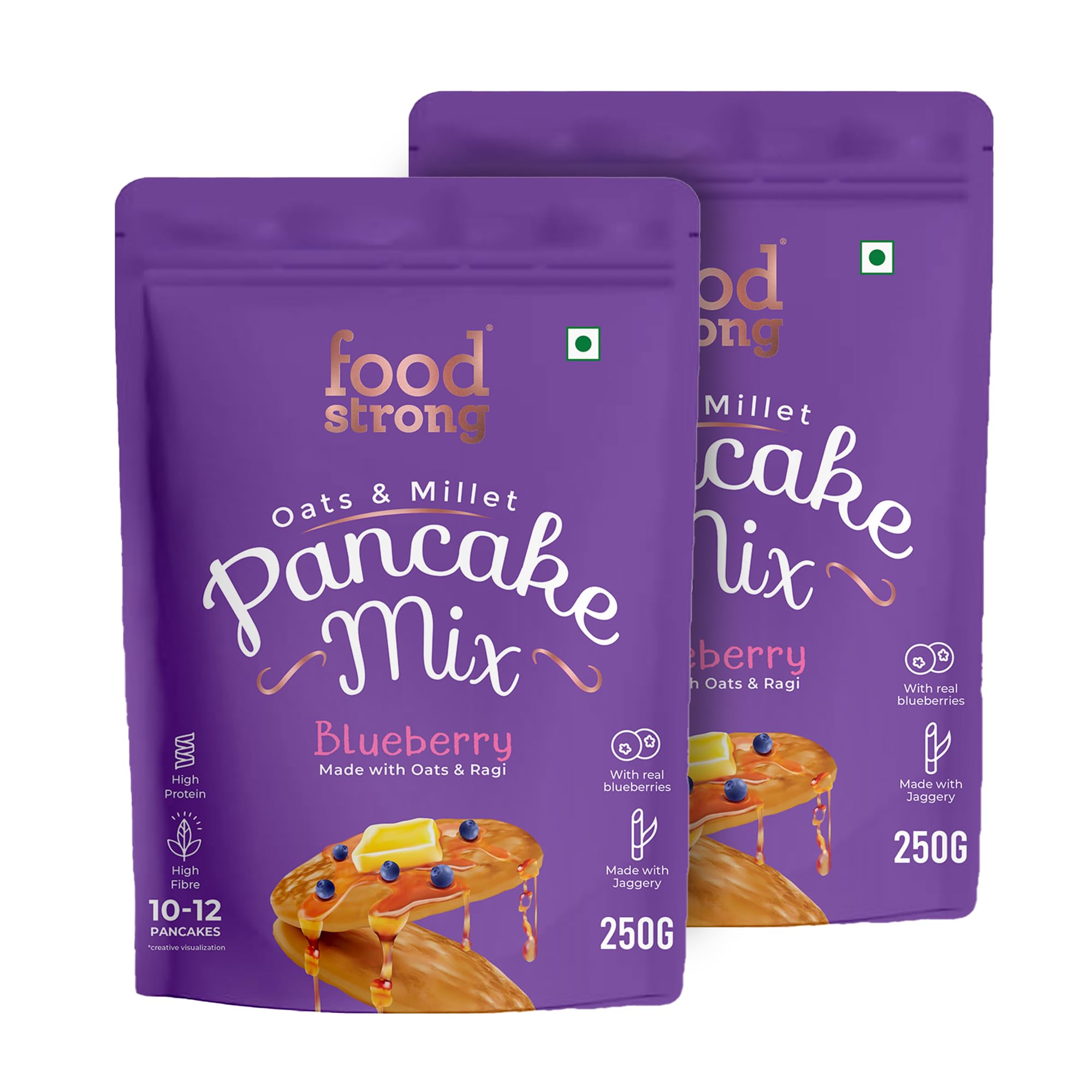 Foodstrong Oats and Millets Blueberry Pancake Mix, High Protein Fibre, No Maida, No Refined Sugar - Made With Jaggery, Eggless Instant Breakfast