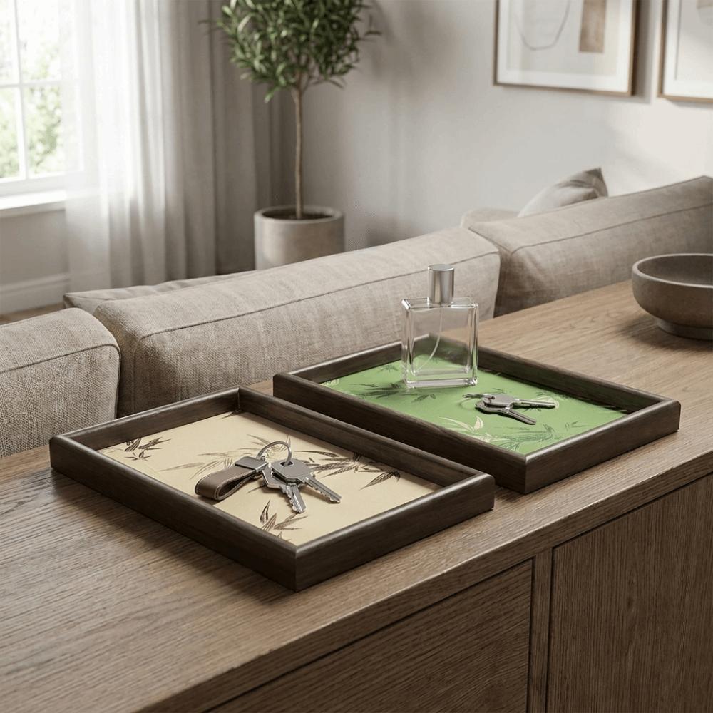 Large Capacity Bamboo Leaf Serving Tray Chinese Style Rectangular Storage Tray  Living Room