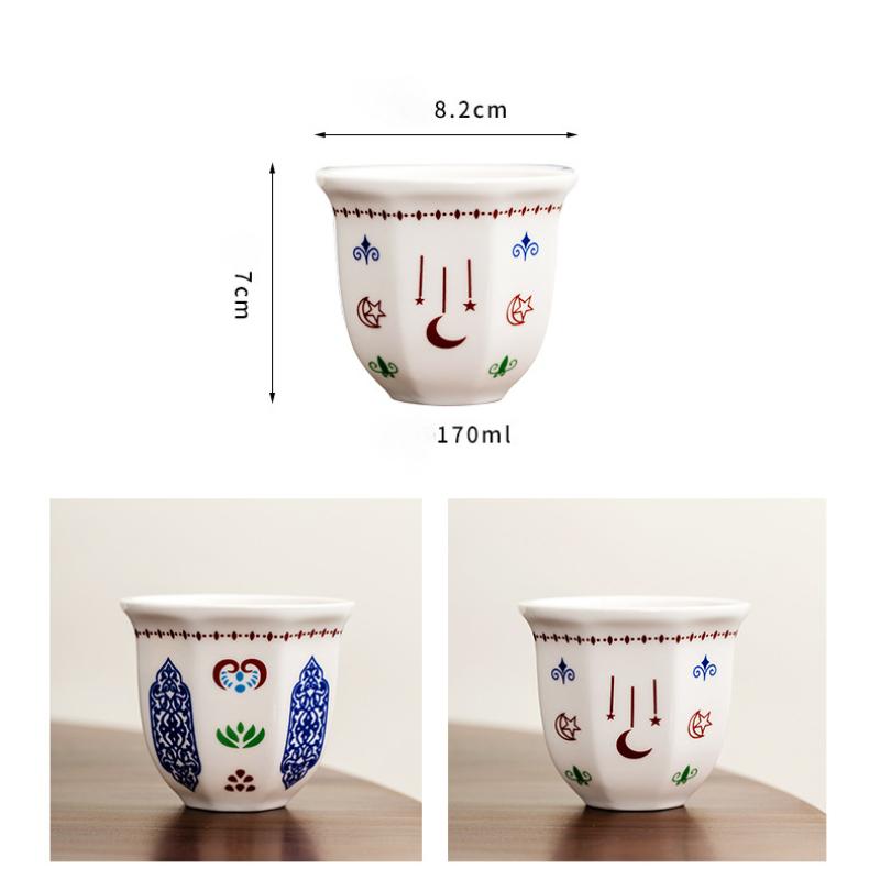 170/250ML Ceramic Mug Middle Eastern Style Garland Hand Held Espresso Coffee Cup Household Stars Moon Pattern Cappuccino Teacup