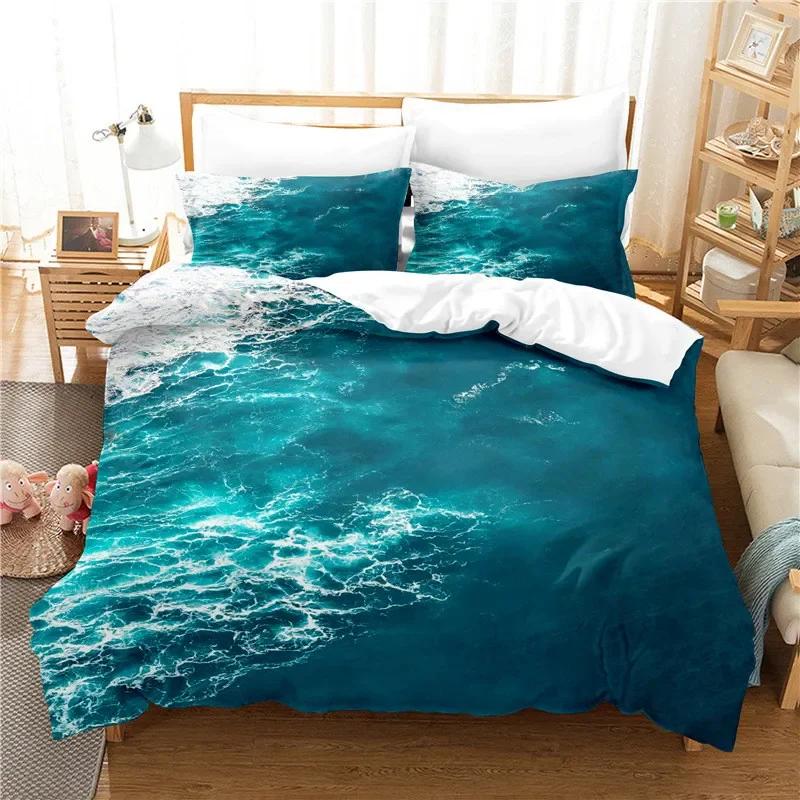 3D Ocean Waves Bedding Set Queen Size Soft Summer Sea Beach Duvet Cover Set Hawaiian Tropical Print Comforter Cover Pillowcases