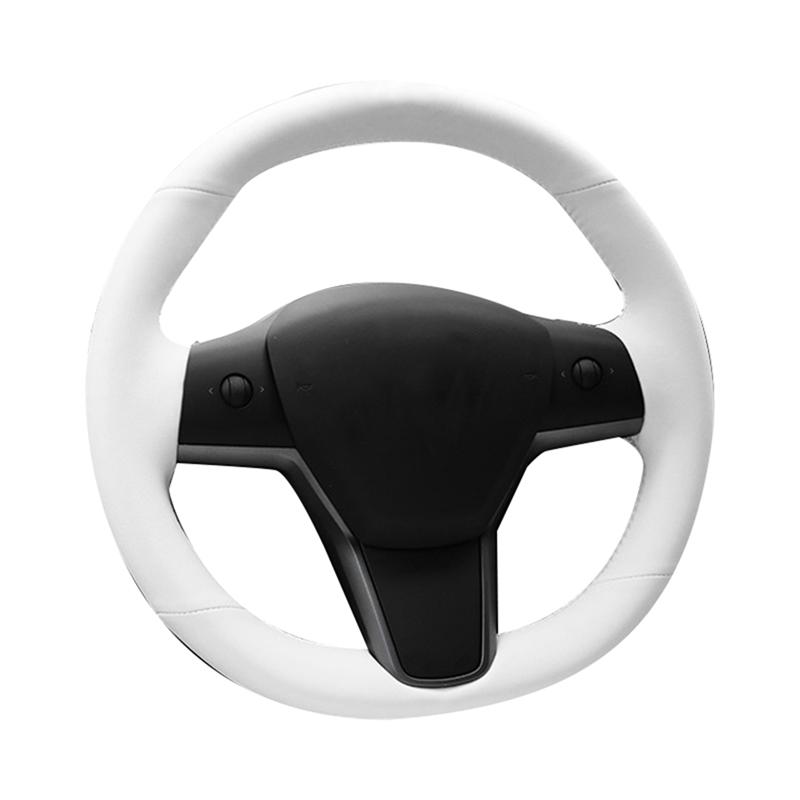 Coprivolante per Auto Cucito a Mano Accessori Auto Bianchi Per Tesla Model 3 Model X Model Y Model S-M53K
