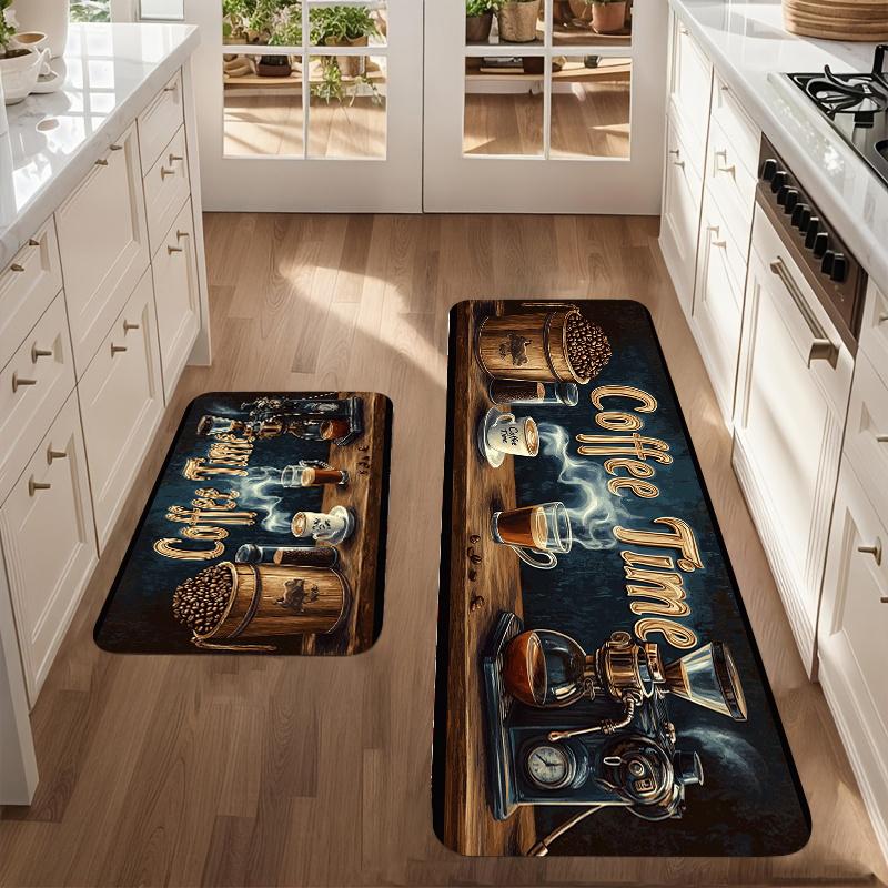 Coffee Pattern Kitchen Rug Cafe Design Soft Non-Slip Washable Bedroom Living Room Laundry Entrance Home Decor Floor Mat 1PC