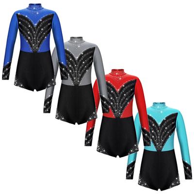 Kinderen meisjes gymnastiek turnpakje lange mouw contrasterende kleur holle rug bodysuit één stuk ballet danskleding
