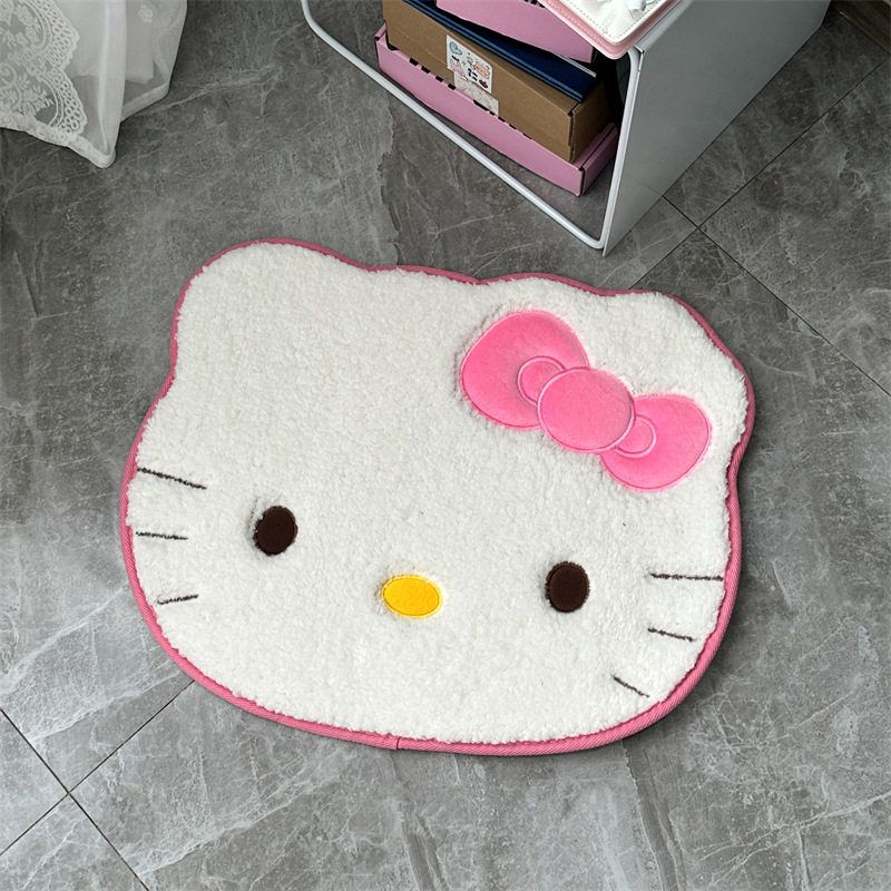 Cartoon Hello Kitty Car Floor Mats, Black Leather Interior Floor Mats for Both Driver and Passenger, Cute Cat Pillow and Backrest Cushion
