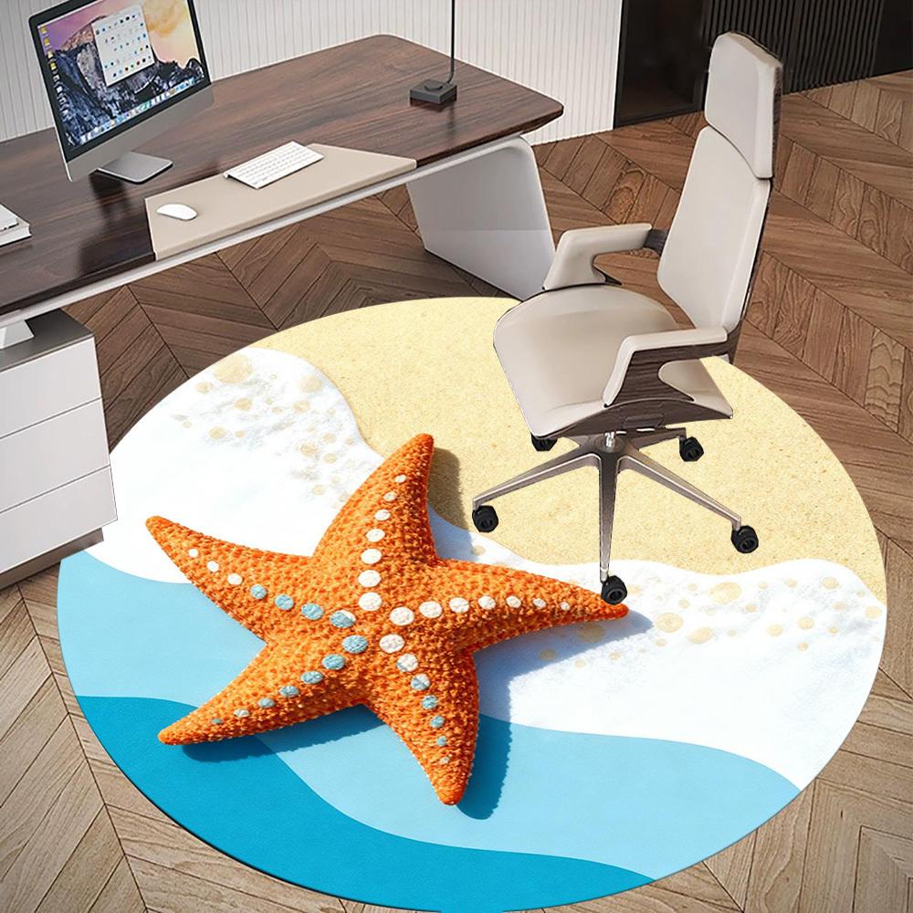 1pc Starfish Beach Round Chair Mat Office Area Rug - Non-Slip, Floor Mat for Office, Bedroom, Ideal Home Decor Gift C0112012