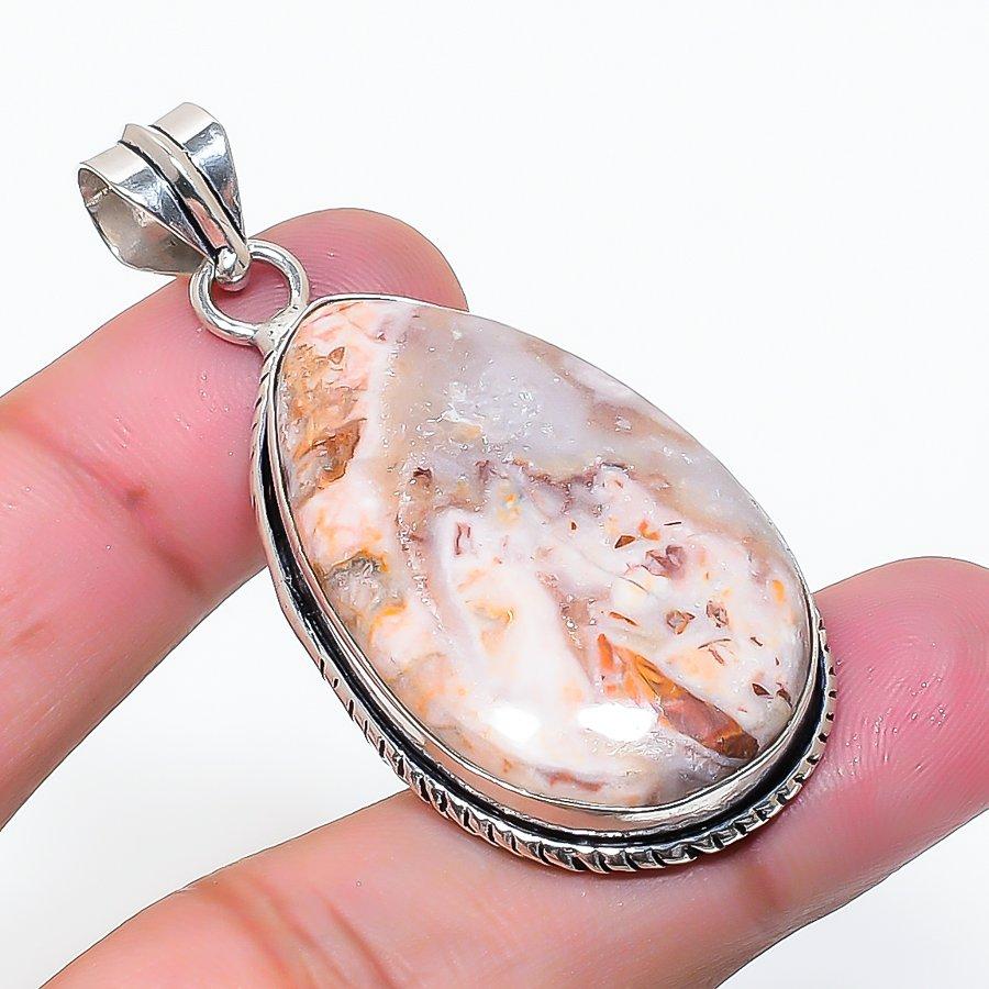Natural Laguna Lace Agate Gemstone 925 Sterling Silver Pendant 1.97 AP-15349