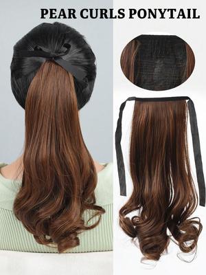 Synthetic Pear Flower Curling Lace-up Style Short Ponytail Hair Extension Natural Wig In Ponytail