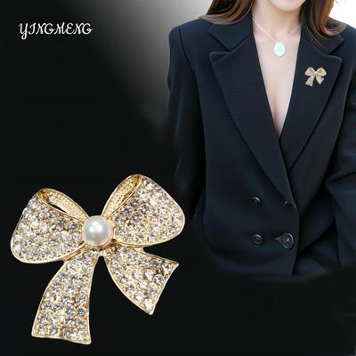 Women's Luxury Lapel Pin: Bowknot Rhinestone Brooch for Clothes