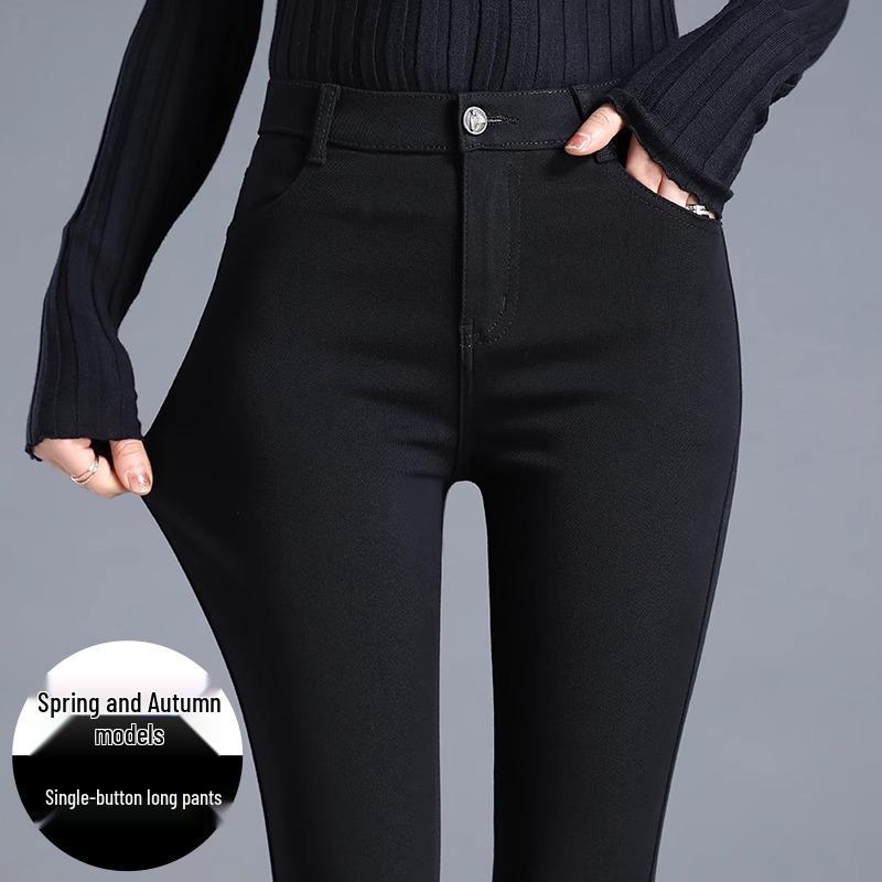 2025 New Style Women's Black Velvet Leggings: Autumn/Winter, Stretchy Skinny Pencil Pants, Thickened for Outerwear