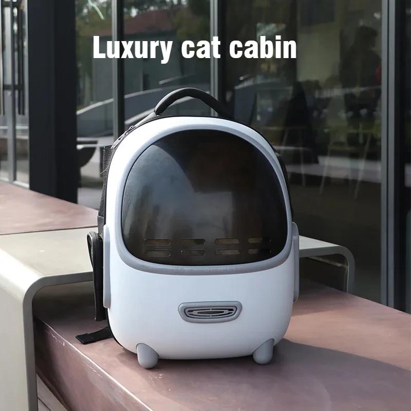 Large luxury portable cat cabin, large capacity cat backpack, built-in fan, light, transparent and breathable, aviation pet box