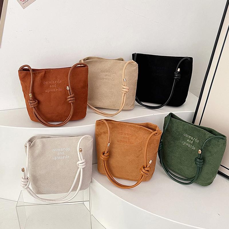 Large Capacity Women's Suede Handbag with Letter Pattern Magnetic Buckle Velvet PU Underarm Bag Retro Korean Style