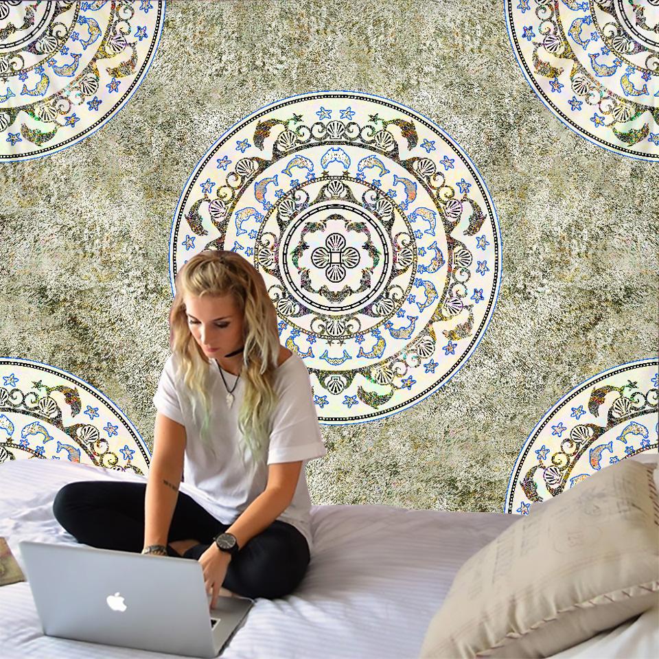 Tapiserie rotundă cu mandala, agățată pe perete, boemă, simplă, retro, misterioasă, din poliester, imprimată, decor pentru dormitor