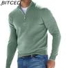 BITCED Herfst Long Sleeve V-hals Fleece gevoerd Rits Heren Casual Poloshirt