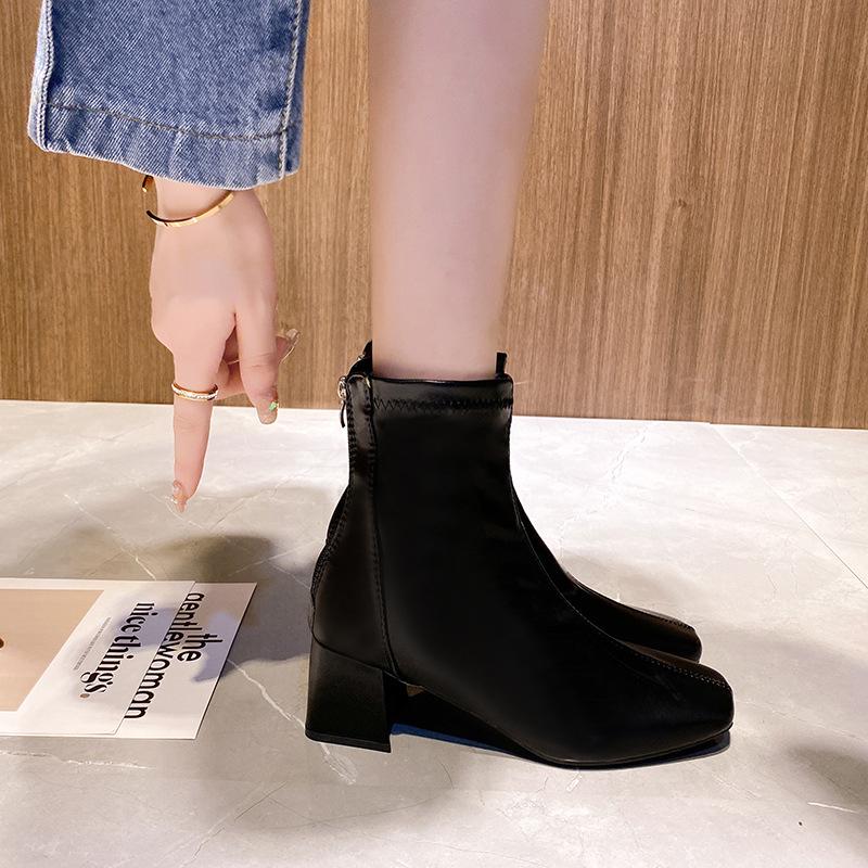Women's Martin Boots New Casual Chunky Heel Motorcycle Ankle Boots Back Zipper Short Boots