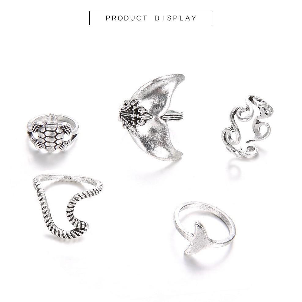 1Set Bohemian style geometric ring, turtle and fish tail shape ring, alloy accessory