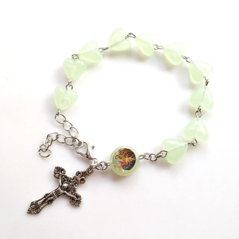 Luminous Rosary Bracelet,Cross-Pendant-Charms Bead Bracelet Jesus Crucifix Cross Jewelry for Women Men Party Wedding