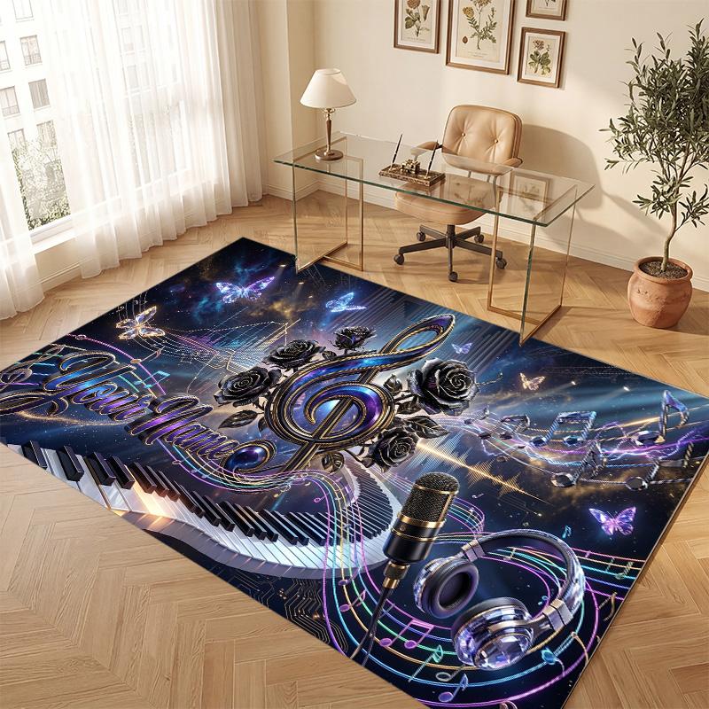 Music Theme Soft Crystal Velvet Rug Custom Name & Text Print Non Slip Floor Rug for Bedroom Living Room