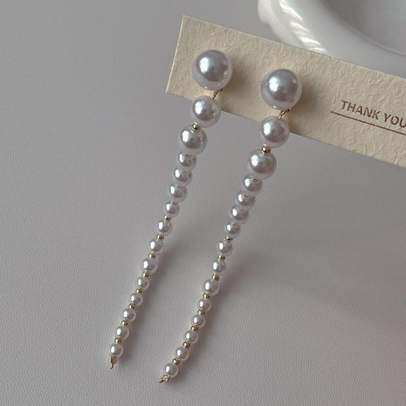 French Style Light Luxury Personalized Vintage Long Pearl Tassel Dangle Earrings For Women Fashion Sweet Geometry Jewelry Gifts