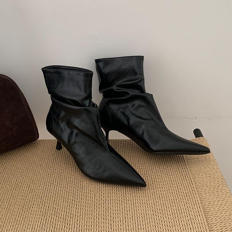 Fashion Heels Footwear Pointed Toe Ladies Ankle Modern Boots Shoes Fashion Pleated Women Short Boots Female Slip On Shoes Pumps