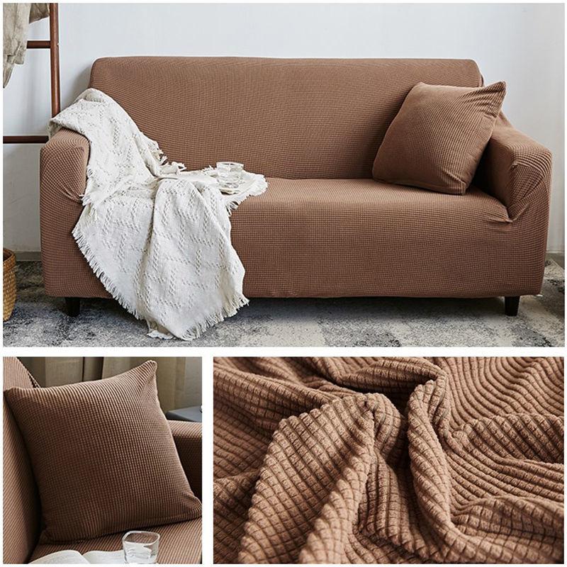 Autumn/winter sofa cover thickened warm solid color elastic plaid living room corner sofa cover furniture protective cover
