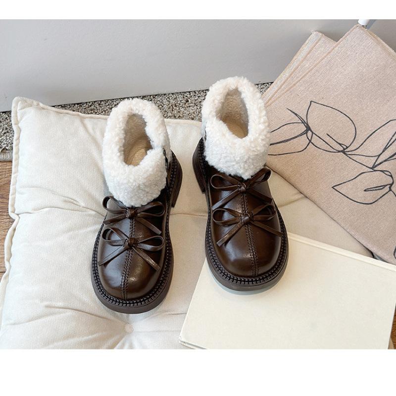 

Зимняя новая детская обувь для девочек, хлопковая обувь, детские сапоги из овечьей шерсти, корейские сапоги принцессы с двойным бантом 34 коричневый