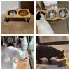 3-in-1 Elevated Pet Feeder Wooden Raised Stand with 3 Stainless Steel Bowls Neck Protection Food Water Dish for Cats Small Dogs