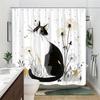 1pc Black and White Cat and Dandelion Shower Curtain - Polyester Fabric, Machine Washable, Suitable for Bathroom Decoration