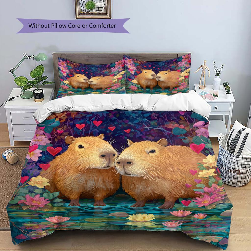 Two Capybaras Pattern Bedding Home Decoration Birthday Gift (1 * duvet cover + 2 * pillowcase, without core)