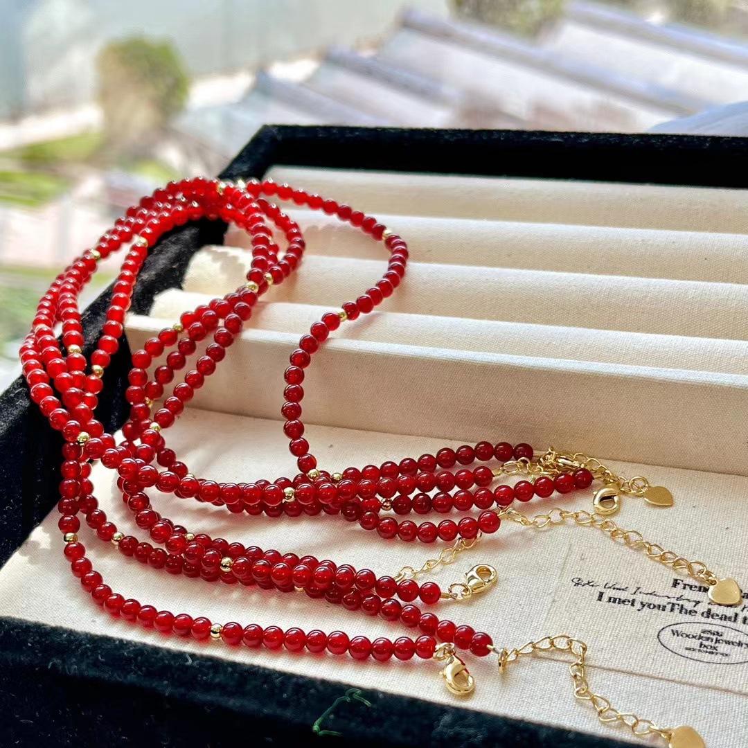 

Vintage 4Mm Natural Onyx Chalcedony Beaded Necklace Niche Versatile Temperament Advanced Atmosphere Lock