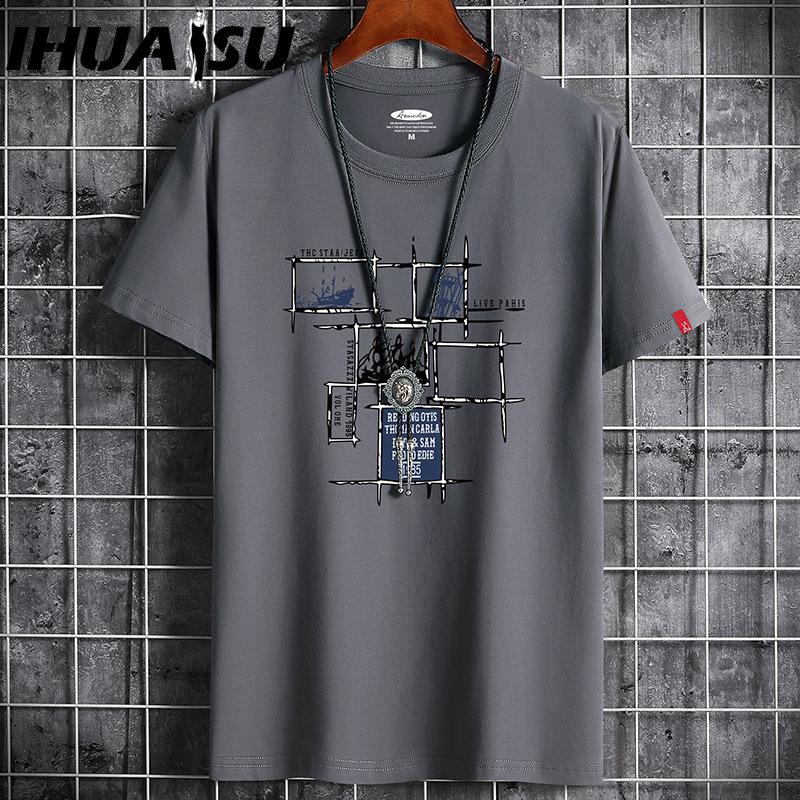 

Футболка с коротким рукавом IHUASU из хлопка, мужская модная свободная рубашка с коротким рукавом, напечатанная сострадательная рубашка XXXXXXL темно-серого